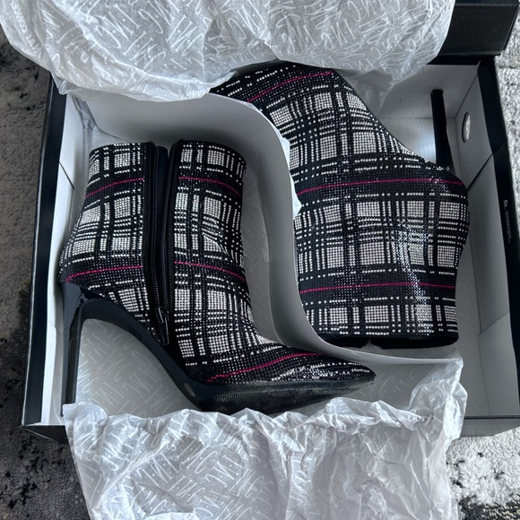 INC Reid’s Plaid Rhinestone Ankle Heeled Boots - Picture 4 of 11